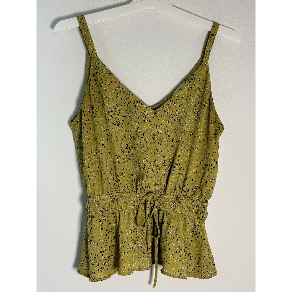 Sienna Sky Chartreuse Green Speckled Print Smocked‎ Peplum Cami Top Large